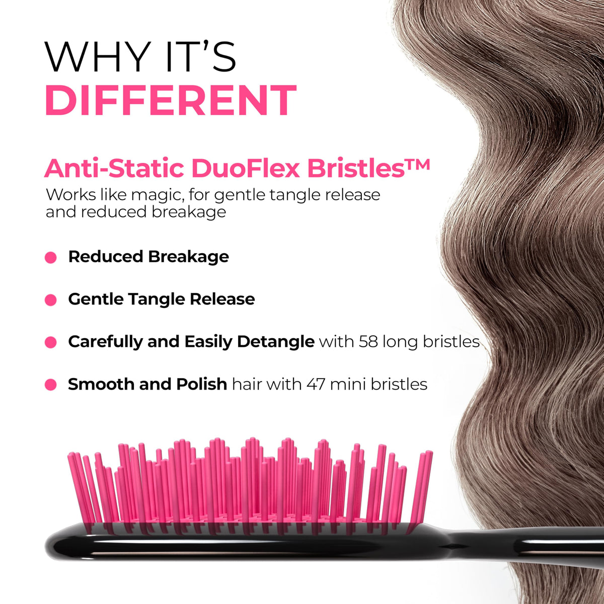 FHI Heat UNbrush close-up of DuoFlex anti-static bristles reducing snagging