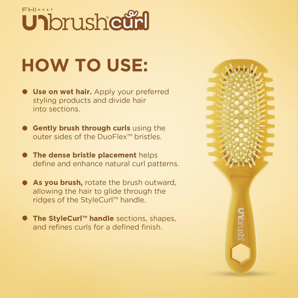 FHI Heat UNbrush Curl DuoFlex bristles close-up showing flexible tips that reduce breakage