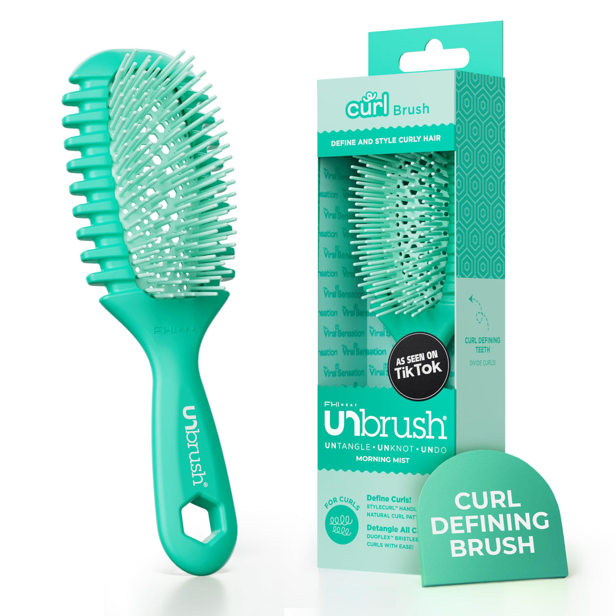 FHI Heat UNbrush Curl front view showing brush shape and bristle layout for effortless detangling