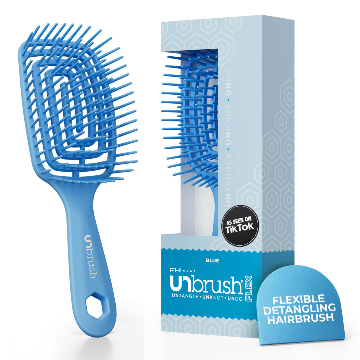 FHI Heat front view of the blue UNbrush Flex showing ergonomic shape and comfort