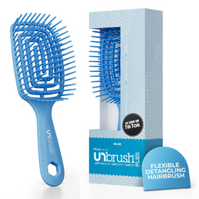 FHI Heat front view of the blue UNbrush Flex showing ergonomic shape and comfort