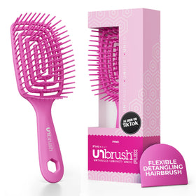 FHI Heat front view of pink UNbrush Flex showing ergonomic shape and easy grip