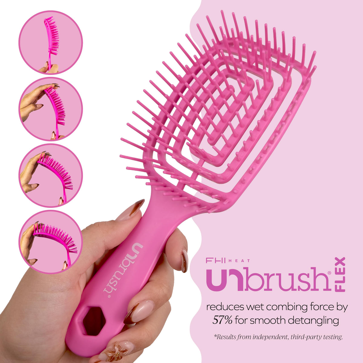 FHI Heat UNbrush Flex in shower showing wet-use and fast drainage benefit