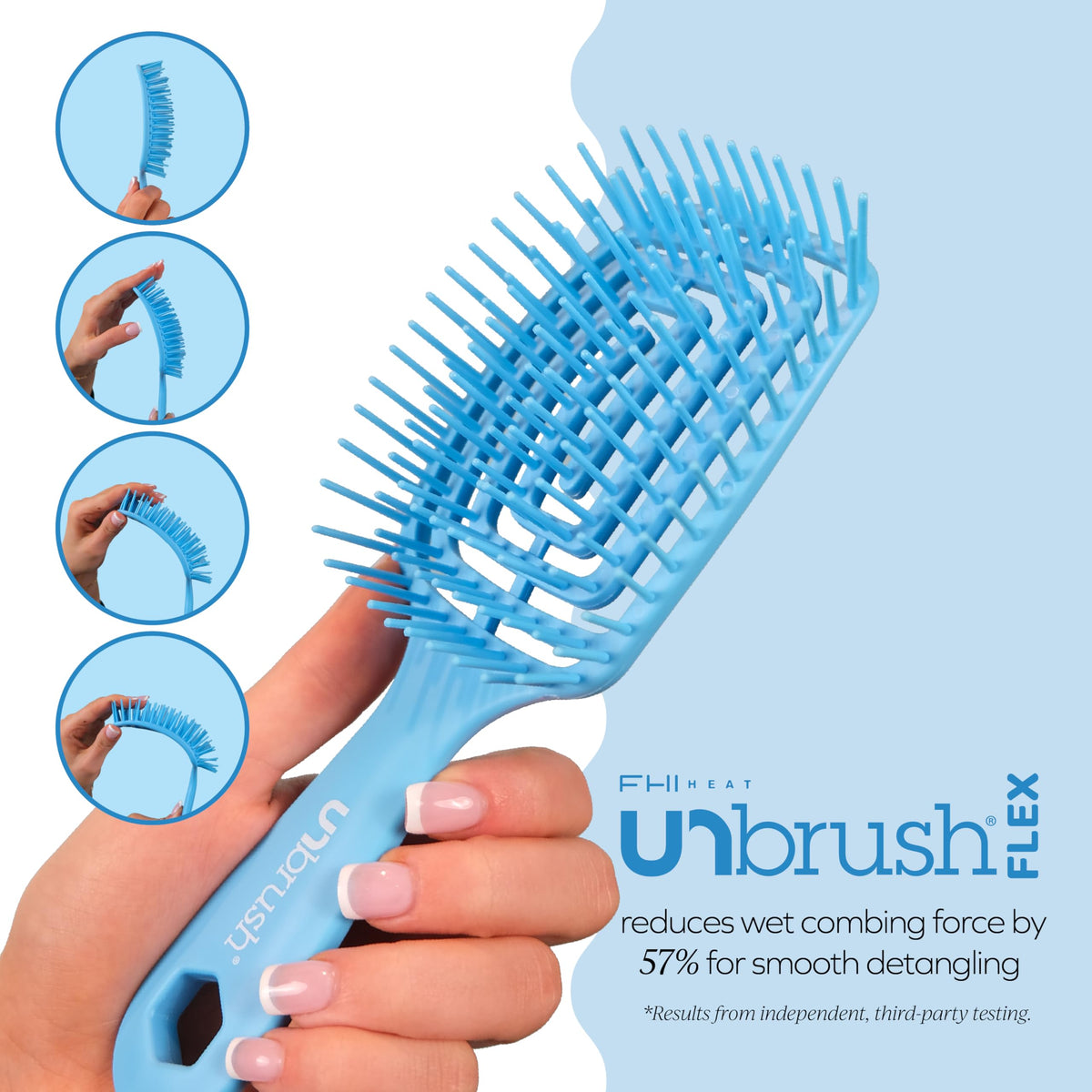 FHI Heat UNbrush Flex used in shower illustrating safe wet-hair detangling