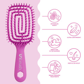 FHI Heat brush next to hand for scale showing lightweight travel-friendly size
