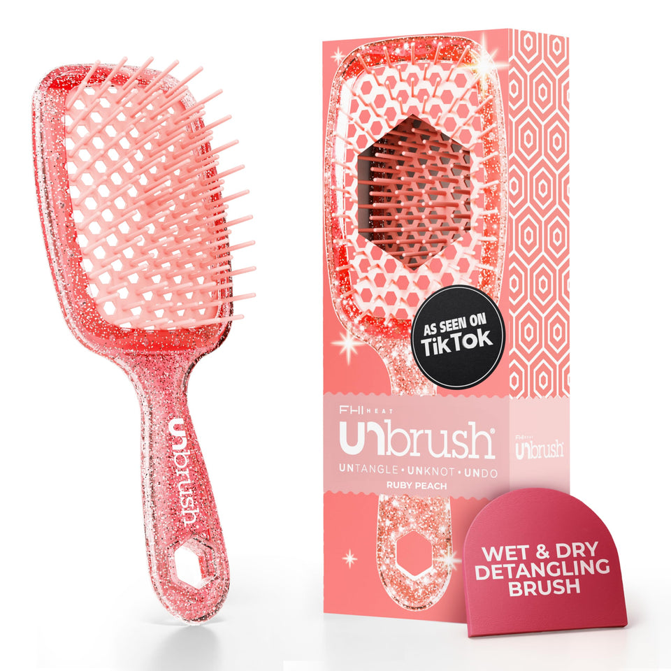 FHI Heat UNbrush front view showing ruby peach color and compact design for easy styling