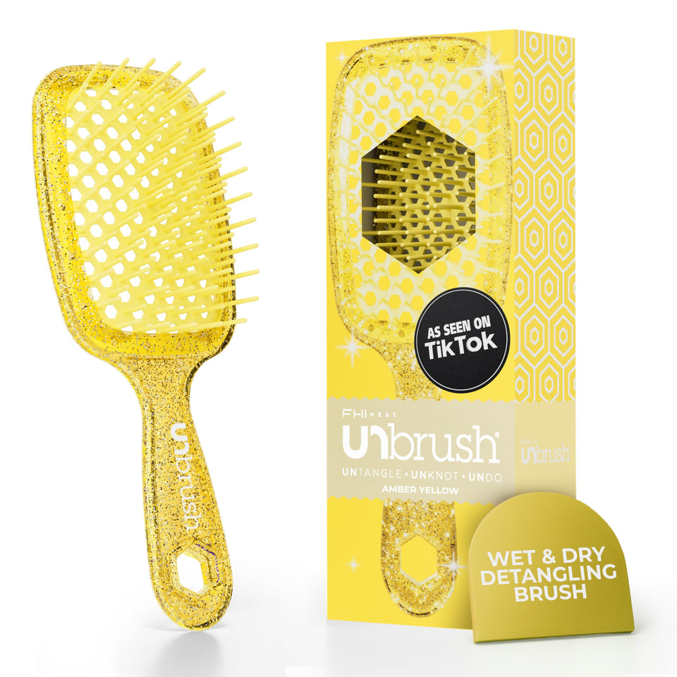 FHI Heat UNbrush front view in amber showing lightweight shape and grip benefits