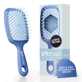 FHI Heat front view of UNbrush in iris dark blue showing ergonomic handle and color