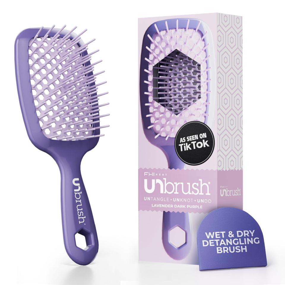 FHI Heat UNbrush front view showing lavender dark purple finish and ergonomic handle, easy styling