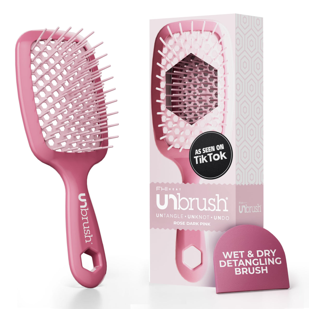 FHI Heat front view of UNbrush in rose dark pink showing compact shape and easy grip