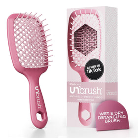 FHI Heat front view of UNbrush in rose dark pink showing compact shape and easy grip