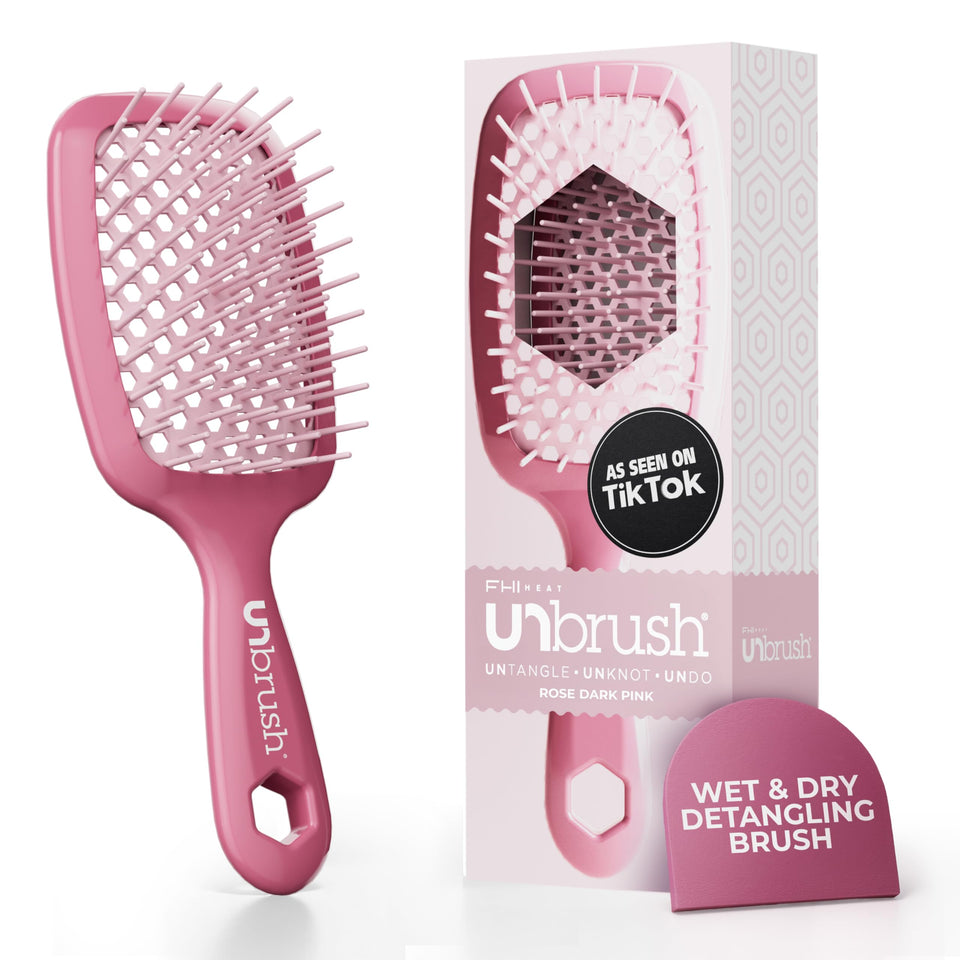 FHI Heat front view of UNbrush in rose dark pink showing compact shape and easy grip