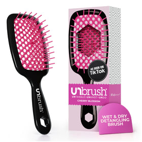 FHI Heat UNbrush front view showing cherry blossom color and lightweight handle benefit