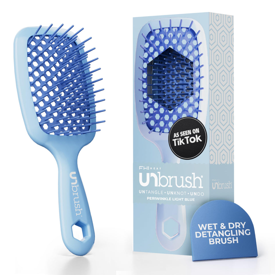 FHI Heat UNbrush front view showing periwinkle finish and shape for easy grip
