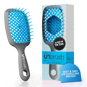FHI Heat UNbrush front view showing light blue and grey finish for gentle detangling