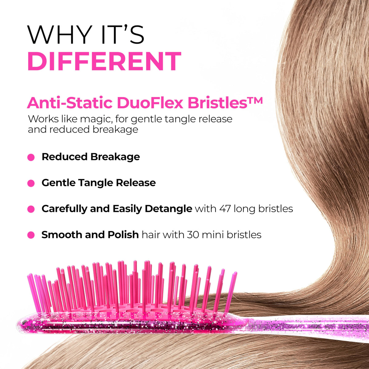 FHI Heat UNbrush Mini close-up DuoFlex bristles showing flexible anti-static benefit