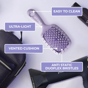 FHI Heat smoothing dry hair with brush showing polished finish and frizz control