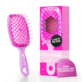 FHI Heat UNbrush Mini front view showing rose quartz pink compact design and portability