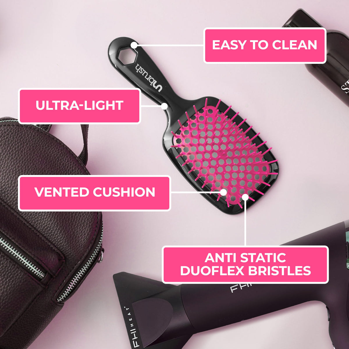 FHI Heat UNbrush detangling wet hair gently to minimize breakage