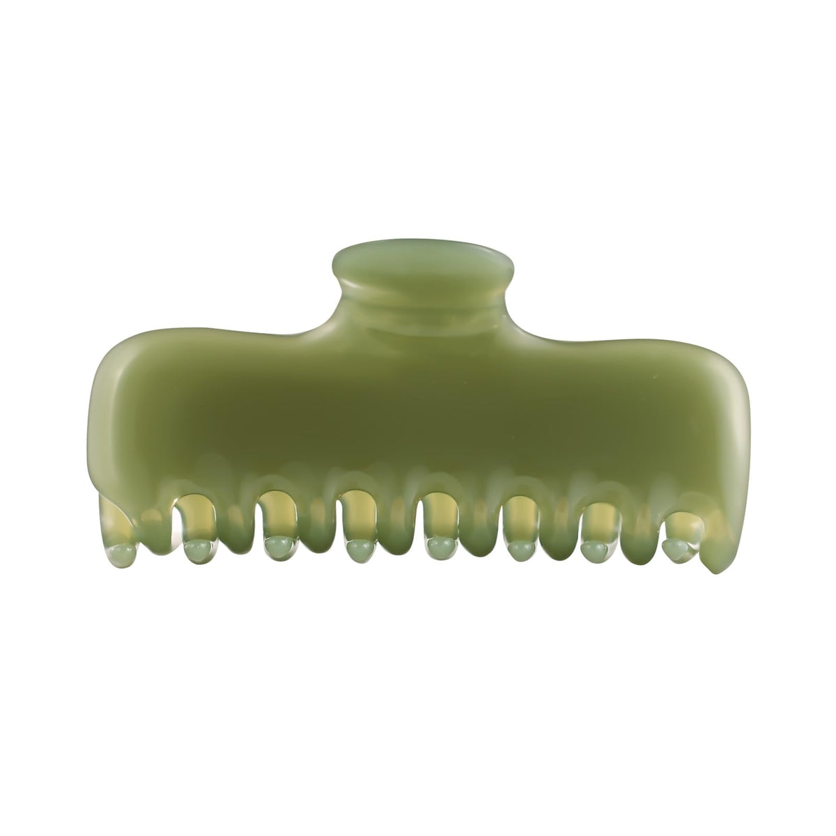 FidesAmor olive green clip front view showing elegant gloss and secure hold