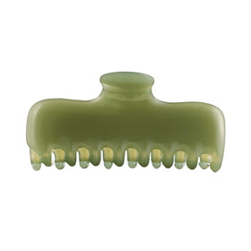 FidesAmor olive green clip front view showing elegant gloss and secure hold