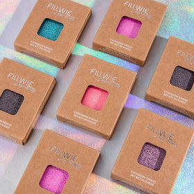 Fillwie lifestyle flatlay with product and makeup tools for creative looks