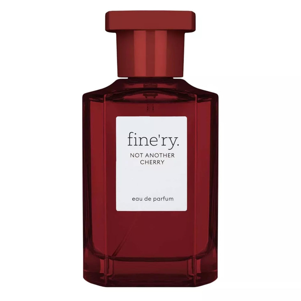 Fine'ry front bottle view showing elegant design and cherry almond scent benefit