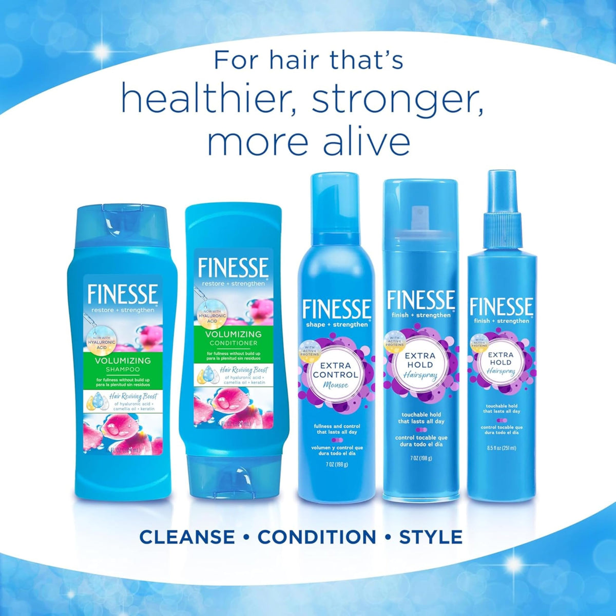 FINESSE shampoo applied to hair in salon-style setting for volumizing benefit