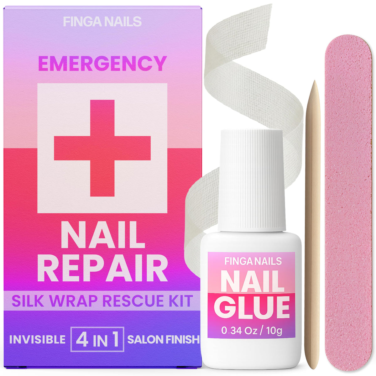 Finga-Nails front packaging showing kit components and quick benefit