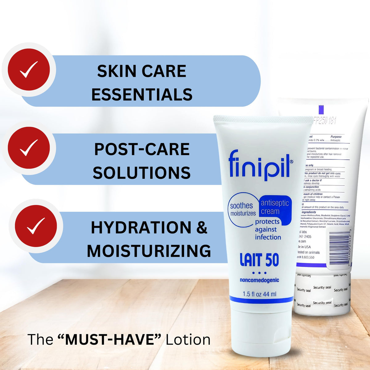 finipil application on skin demonstrating soothing effect after hair removal
