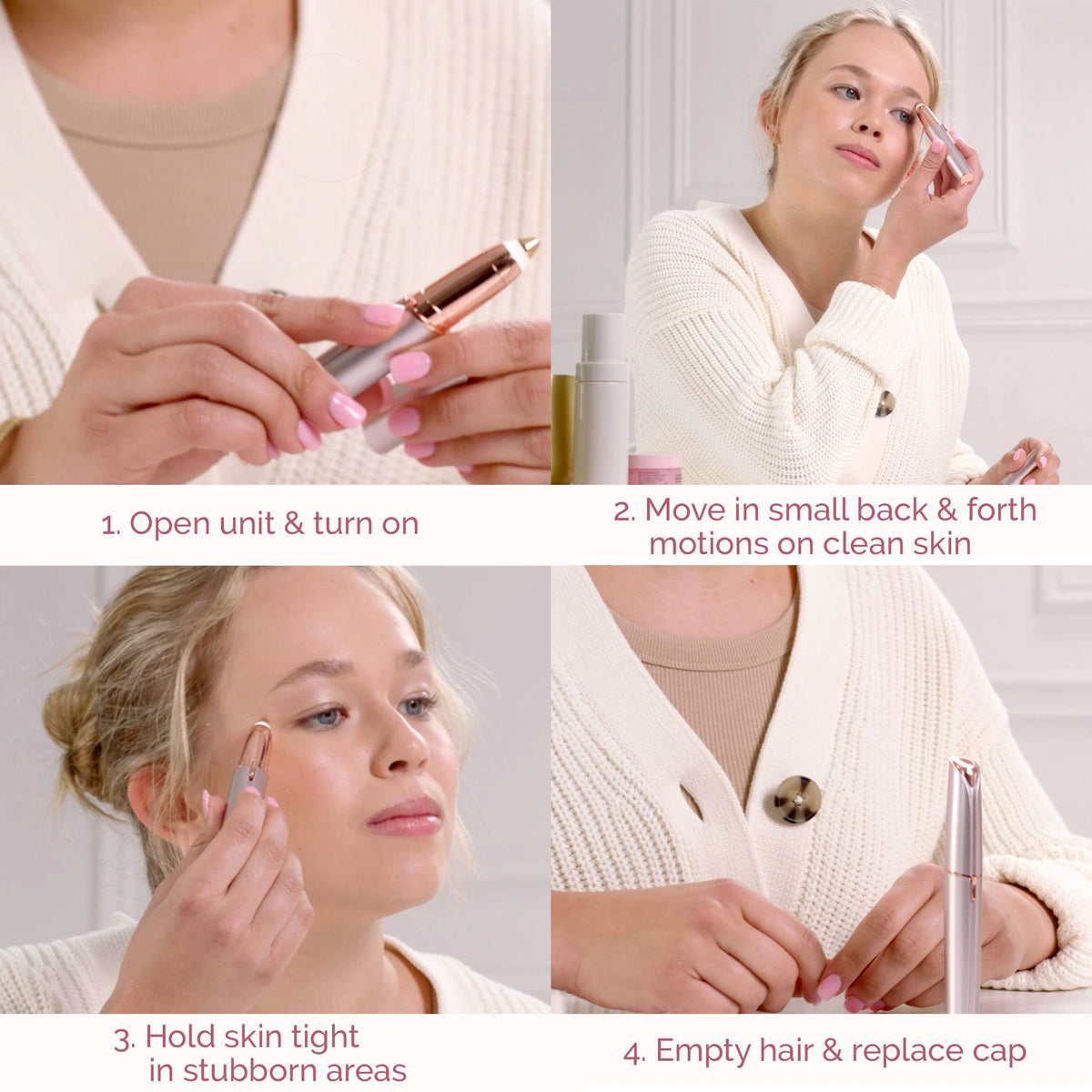 Finishing Touch LED light detail illuminating fine eyebrow hairs for accuracy