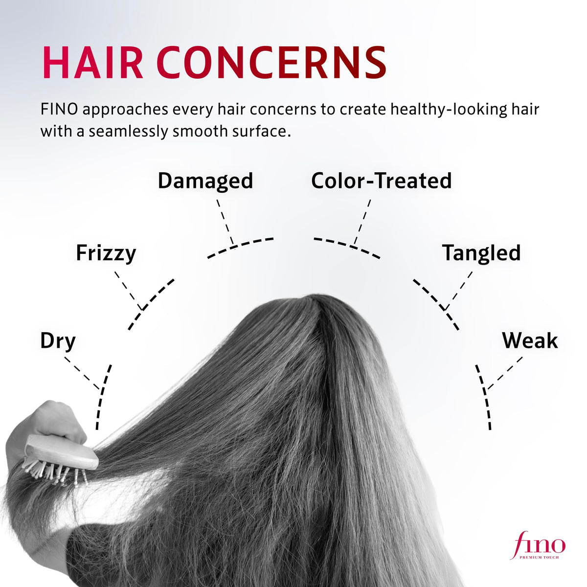 Fino side-by-side before and after hair improvement showing reduced frizz