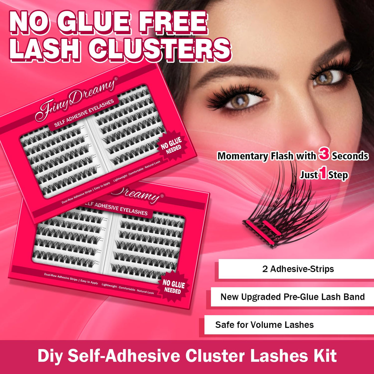 FinyDreamy arranged 240 lash clusters showing mixed lengths and variety