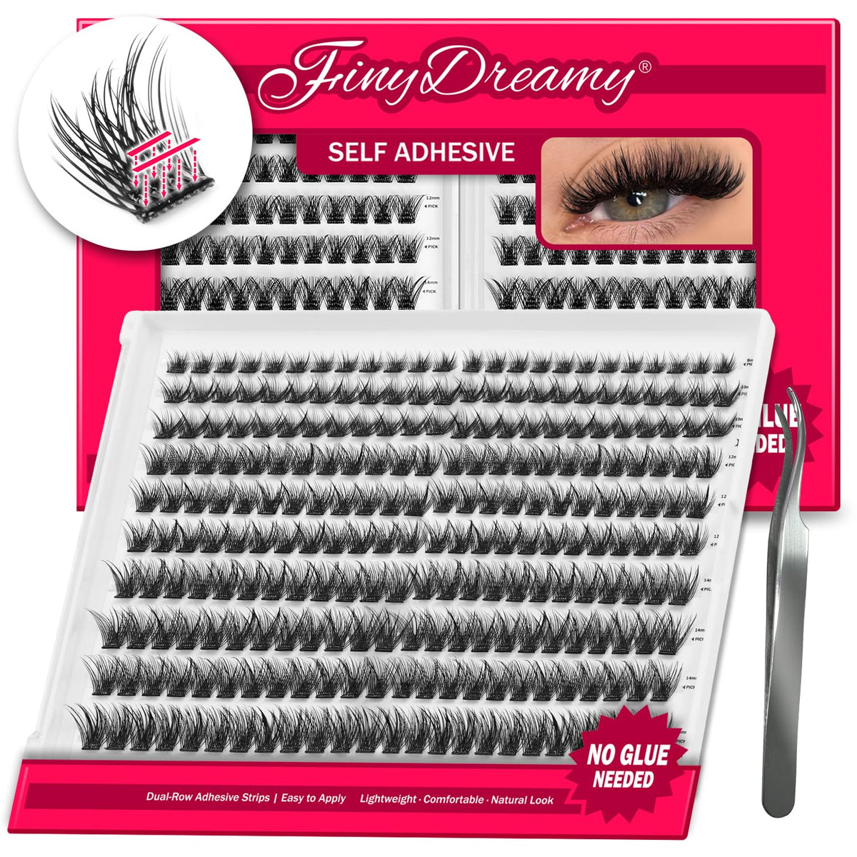 FinyDreamy front packaging showing the full lash cluster kit and contents