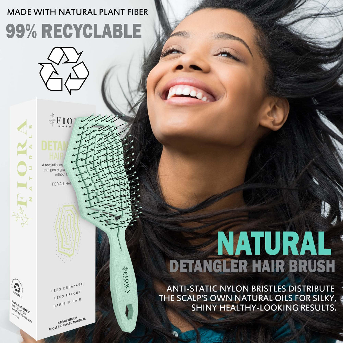 Fiora Naturals bathroom lifestyle setup with towel and brush, eco-friendly daily routine