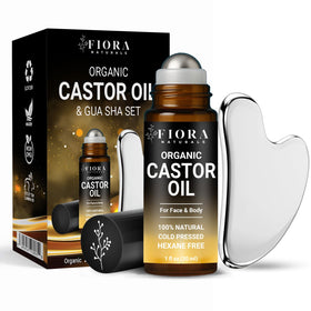 Fiora Naturals front packaging showing gua sha and roll‑on for convenient routine