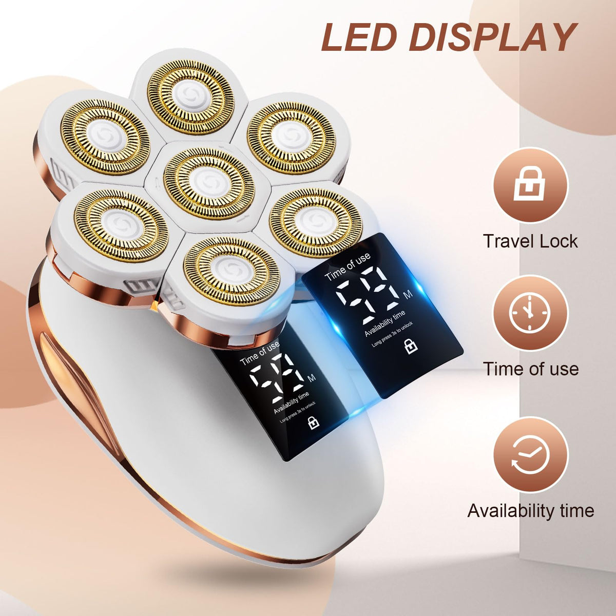 FIRE ROSE close-up of 7D rotary head illustrating flexible blades for closer shaves