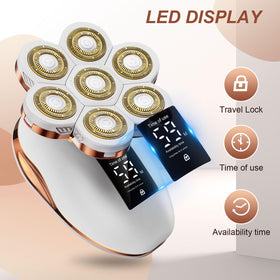 FIRE ROSE close-up of 7D rotary head illustrating flexible blades for closer shaves