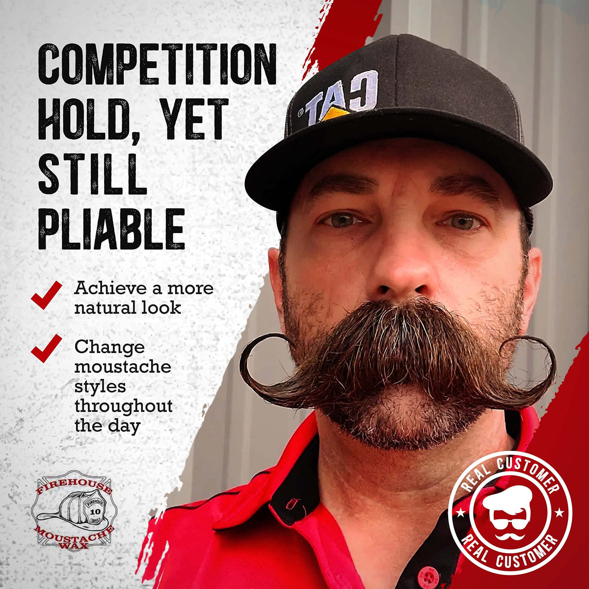 Firehouse Moustache Wax open tin warming between fingers for easy application