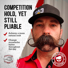 Firehouse Moustache Wax open tin warming between fingers for easy application