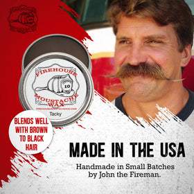 Firehouse Moustache Wax close-up texture showing firm natural wax benefit