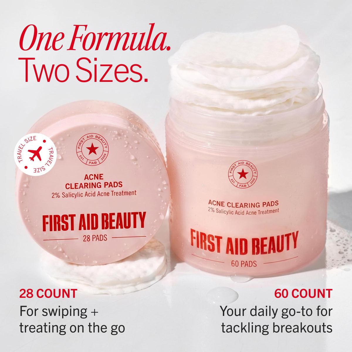 First Aid Beauty jar on bathroom shelf in a minimalist skincare setup