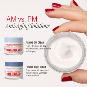 First Aid Beauty packaging label closeup displaying ingredient callouts and clean formula reassurance