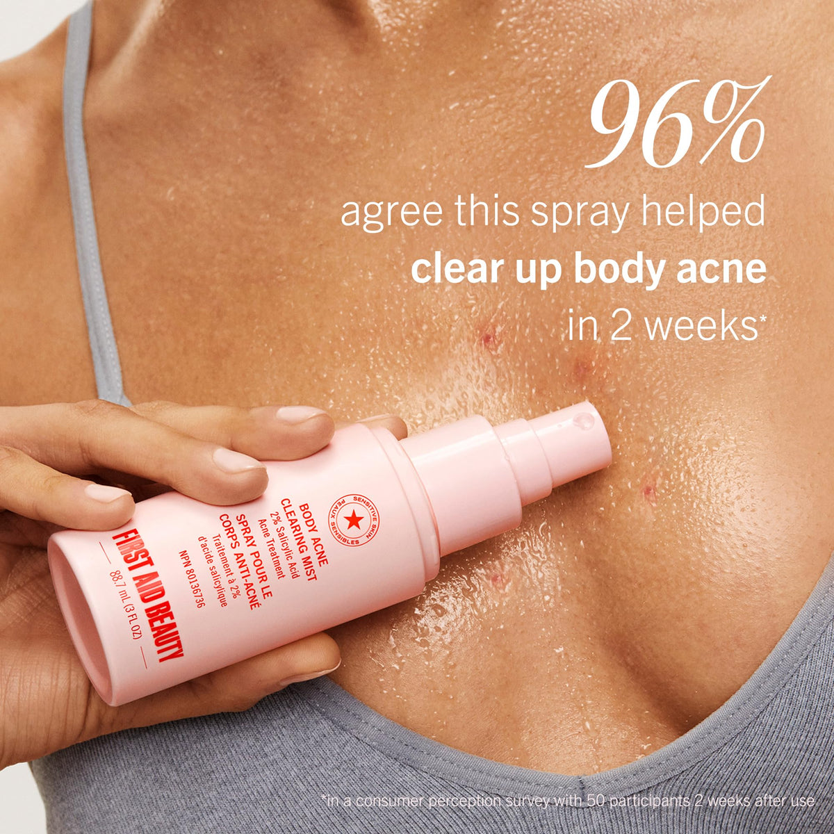 First Aid Beauty ingredient label close-up showing salicylic acid strength