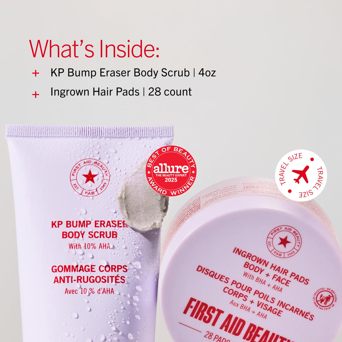First Aid Beauty Ingrown Hair Pads pack front showing count and travel-ready prevention benefits