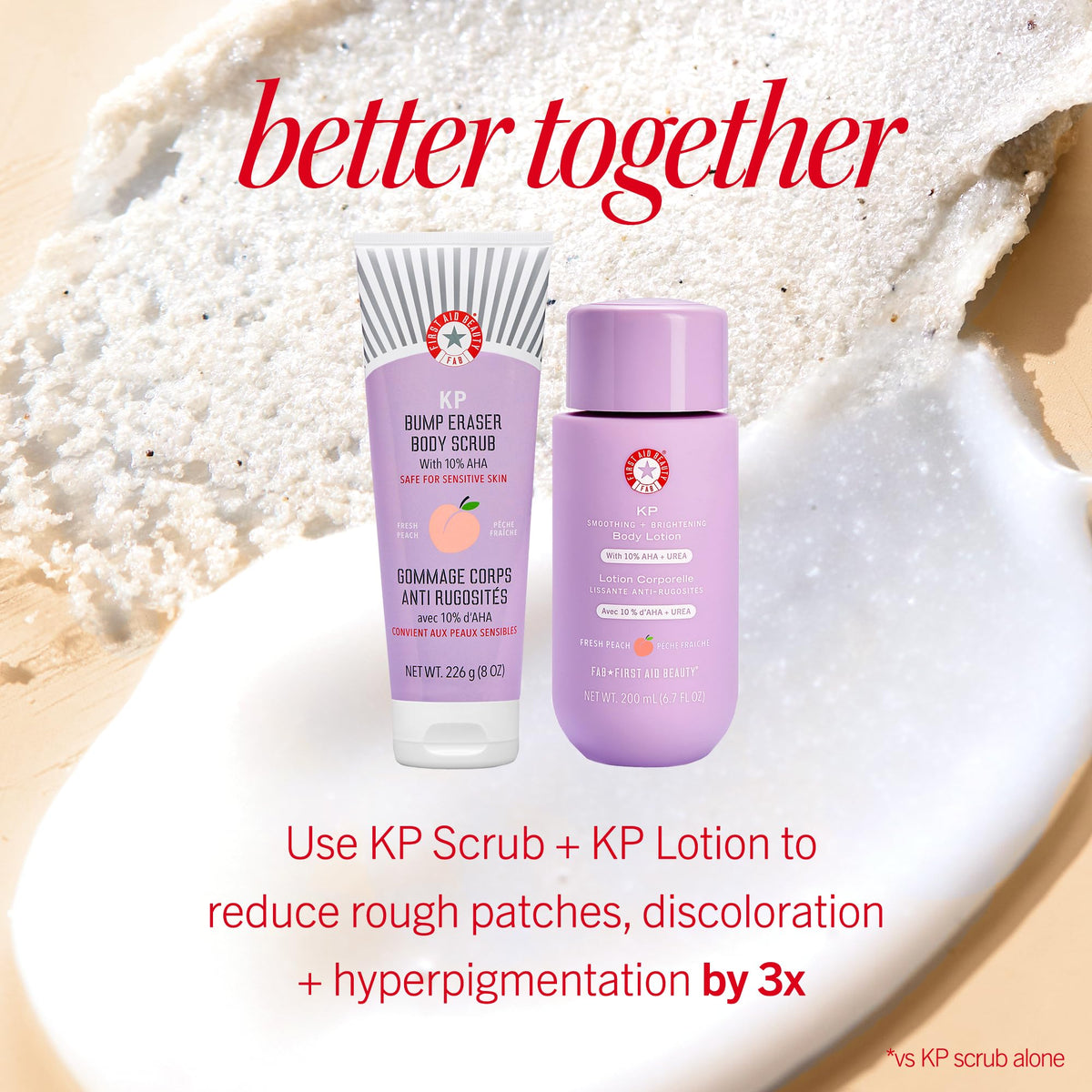 First Aid Beauty applying lotion to arm to visibly soften bumpy skin