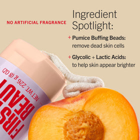 First Aid Beauty scrub spread on arm showing instant smoothing effect