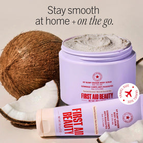 First Aid Beauty ingredient label highlighting AHAs and soothing botanicals