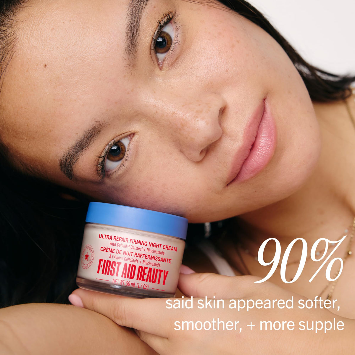 First Aid Beauty label close-up highlighting key actives and clean formulation