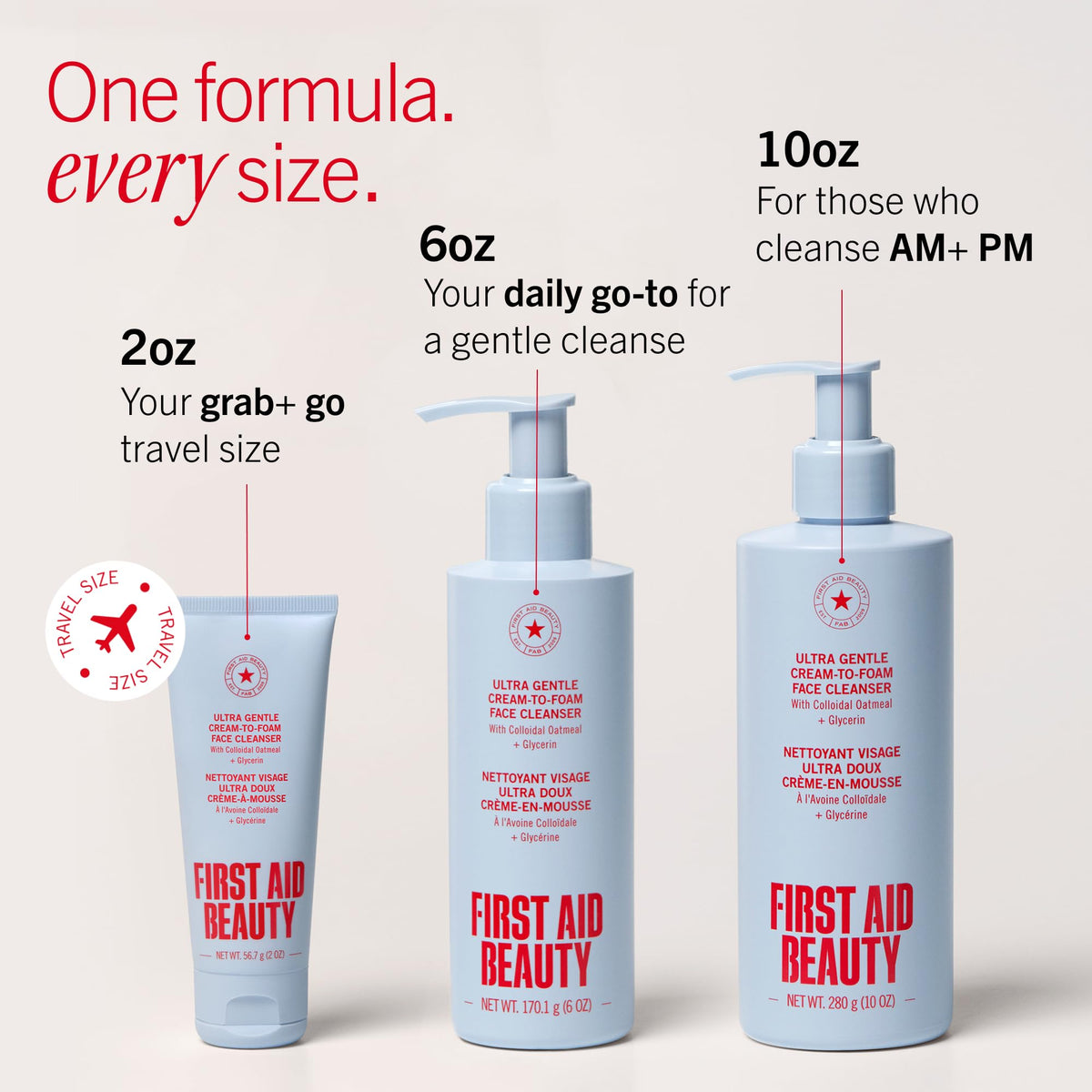 First Aid Beauty boxed packaging laid flat showing shelf-ready presentation benefit